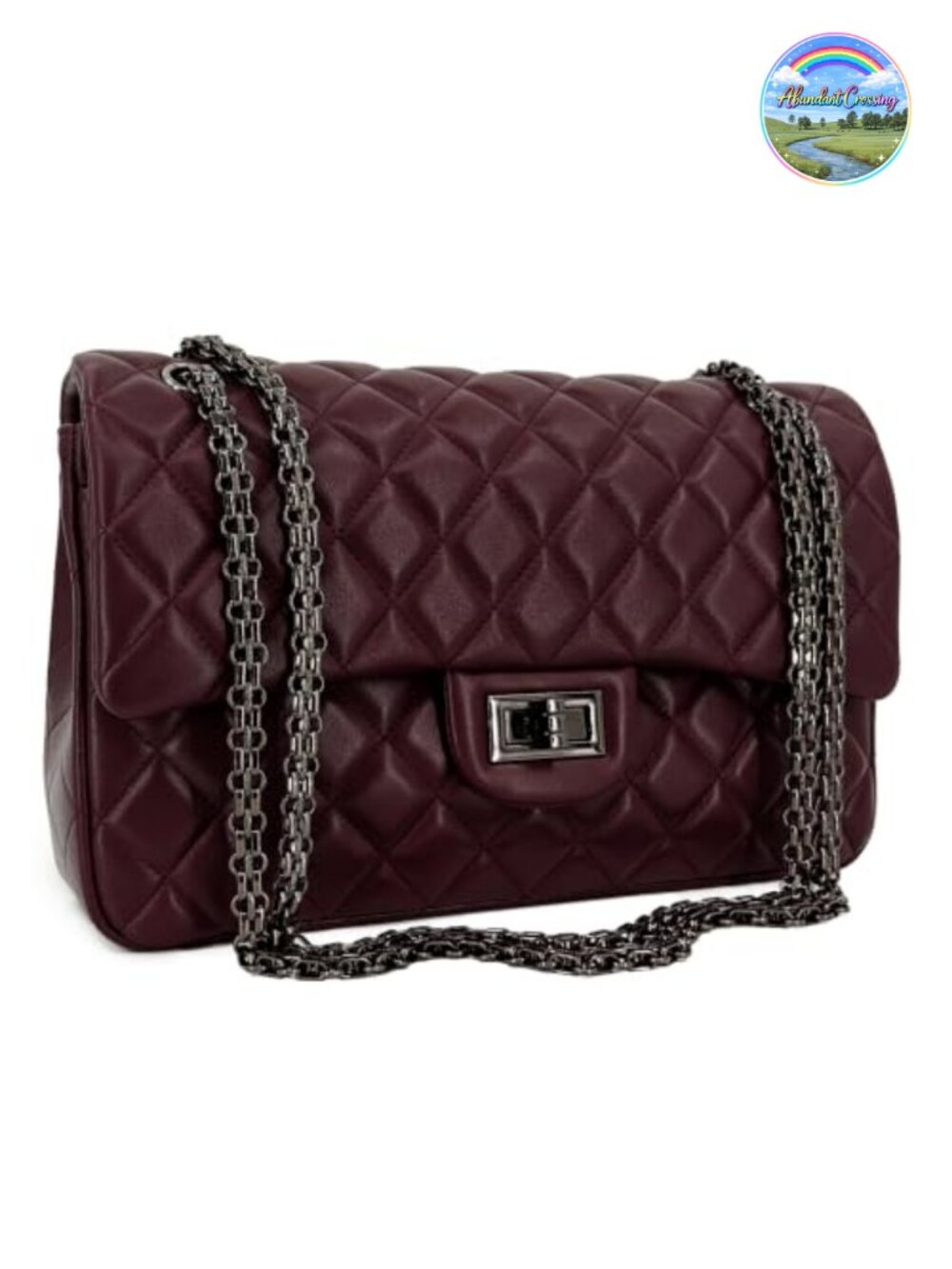 Genuine Lambskin Quilted Double Flap Shoulder Bag with Chain Strap
